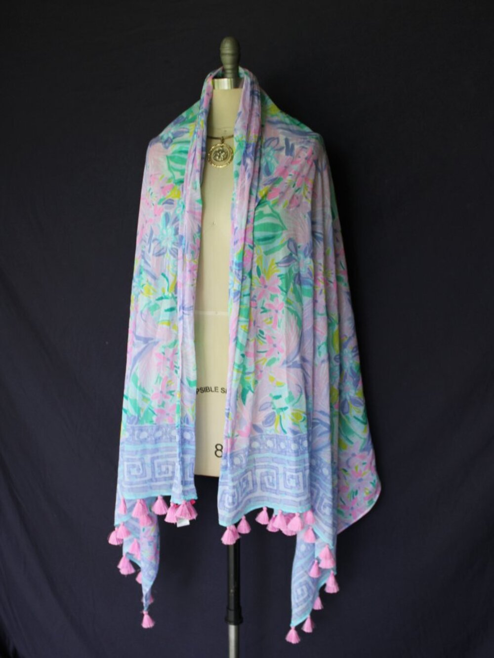 lilly pulitzer resort scarf pink tassel lattice greek key wrap shawl sarong - Picture 8 of 10